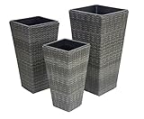 CB Home & Style Pflanztöpfe Rattan 3er Set Grau Pflanzkübel Pflanzenkuebel Blumentopf Blumenkübel Kunststoff Pflanztopf
