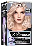 L'Oréal Paris Permanente Haarfarbe mit kühlem Farbergebnis, Haarfärbeset mit Coloration und Anti Gelbstich Pflegebalsam, Préférence Cool Blondes, Nr. 9.12 Sehr helles beige Aschblond (Alaska), 1 Stück