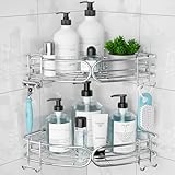 pickpiff Duschablage Ohne Bohren Duschregal Ecke Eckregal Bad 2er-Pack Badezimmer Organizer Badezimmer Regal Badregal Duschkorb Shampoo Halterung für Dusche mit 4 Haken Edelstahl Silber