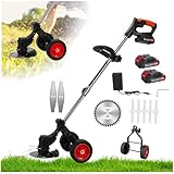 Akku-Rasentrimmer, 21V Akku Freischneider asentrimmer Mit Akku mit 2x2000mAh & Rädern, 3-in-1 Rasentrimmer 18000 RPM, Verstellbarer Teleskopstab (88-120cm), Leichtgewicht für Rasenkanten (Schwarz)