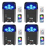 4PCS 6 * 18W LED Akku Par Licht, 6 in 1 RGBWA+UV Disco Partylicht mit 9600mAh, Bühneneffekt Scheinwerfer mit Batterie Fernbedienung/APP/DMX, Wiederaufladbar Geeignet für Bühne Party Geburtstag Club