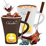 VAVPUP 2 Stück Keramik Schokofondue Tasse,Becher zum Schmelzen von Schokolade mit Gabel,Mehrzweck Robustes Set für Schokoladenfondue-Becher für Schokolade Käse Fondue Familienessen Nachtisch(2)