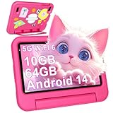 2025 Neueste Android 14 Kinder Tablet 7 Zoll, 10GB(4+6) RAM+64GB ROM/TF 1TB, WLAN 6, 5G+2.4G WLAN, 8-Core 1.8 GHz, 1024*600, 3500mAh, Type-C, Bluetooth 5.0, Kids Tablet Mit EVA-Hülle - Rosa