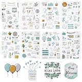 Yphzmtz Niedlich Scrapbook Sticker Geburtstag Hochzeit Voller Liebe Aufkleber für Gästebuch Geburtstag Fotoalbum Geburtstagskarten Geschenke Party Deko Stickers mit 225 Motive (Grün)
