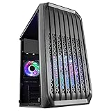 MarsGaming MC-S2 Schwarz, Kompaktes Micro-ATX Gaming PC-Gehäuse, 2 FRGB Rainbow-Lüfter mit Frontgitter, Volles Seitenfenster, MCS2