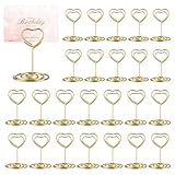 25 Stück Tischkartenhalter, Gold Menükartenhalter, Metall Kartenhalter Herz, Mini Fotohalter für Hochzeits Jahrestag, Abschlussfeier, Geburtstags Party Dekoration