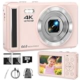 4K 64MP Digitalkamera Kompakte Digitalkamera mit 32GB SD-Karte für Fotografie, Autofokus Tragbare Mini Kamera für Jungen, Mädchen, Kinder, Anfänger, Teenager mit 16X Digitalzoom und 2 Batterien