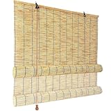 CLOYAO Bambusrollo Aussenbereich Retro Bambus Rollo Natur Schilf Vorhang mit Lifter Raffrollos für Terrasse Türen Innen Lichtfilternde Sonnenschutz Raffrollo rollos jalousien Breite 40-200cm