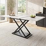 Ymkua Esstisch Ausziehbar, küchentisch, Esszimmertisch Rechteckiger Küchentisch, Schwarz Gekreuzte Eisenbeine, Dining Table, Ausziehbar Esstisch für Wohnzimmer und Esszimmer, 120-160×80x75 cm (Weiß)