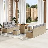 ZQQLVOO 10-teiliges Garten-Sofa-Set aus Poly-Rattan mit wetterfesten Kissen, beige Outdoor-Möbelgruppe für 6 Personen, UV-beständig und pflegeleicht für Terrasse, Balkon