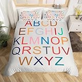 Bettwäsche 135x200 Kinder Bettbezug 135 x 200 Englisches Alphabet Bettwäsche-Sets mit Reißverschluss 3D Weiche Mikrofaser Kinderbettwäsche mit 2 Kissenbezüge 80x80 cm A-954