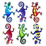 Linkstyle 6 Stück Metall Wanddeko Outdoor, 20.5cm Garten Wandkunst Deko, Gecko Wall Decor für Wohnzimmer Schlafzimmer Balkon Terrassen Zaun