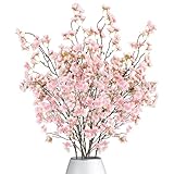 Dremisland 4 Stück Künstliche Kirschblüte Zweige Rosa Pfirsichblumen 100cm Gefälschte Kunstblumen Bulk Frühlingsdeko Seidenblumen Pflanzen Dekoblumen Lange Stiele für Hochzeit Party Tisch Vase Dekor