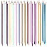 Aeelike 35 cm Große Stricknadeln Set 28 Stück/14 Paar, Einspitzige Farbige Stricknadel Set 2mm-10mm, Aluminiumoxid Lange Gerade Stricknadeln mit Klare Abmessungen für Stricken Schals, Decken, Pullover