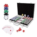 PLAYWUS Pokerkoffer mit 500 Laserchips 2 Pokerdecks 3 Button Poker Komplettset, Pokerset Profi Deluxe Set Strategiespiel Aluminiumkoffer Größe wählbar Pokerspiel für Familie, Party, Reise, Casino