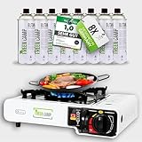 Green Camp ® Gaskocher mit 8 Kartuschen 227 g - Campingkocher mit Gaskartuschen mit Piezozündung - GaskocherCamping