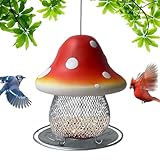 Solar Futterstation für Vögel mit roten Pilzen, Futterspender für Pilzvögel für den Außenbereich - Kolibri-Futterstation für Balkon aus Metall mit einer Kapazität von 3,5 lb | Figur