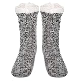 SIMIYA Kuschelsocken Herren, rutschfest Wintersocken Stoppersocken, anti Rutsch warme Hüttensocken Haussocken Geschenk Weihnachten Mann, 1 Paar (Grau)