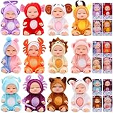 Miunana Minipuppen Mini Reborn Puppen Babypuppen, 12 Stück Baby Mini Puppen in Kleidung von Tierkreiszeichen, Waschbares PVC-Material, Realistische Bewegliche Babypuppe für Mädchen und Kleinkinder