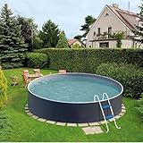 poolomio Stahlwandpool rund 360x90 cm Graphite/weiß - robust & stabil - Aufstellpool Set inkl. winterfesten Innenfolie 0,5 mm, Skimmer & Einlaufdüse - einfache Montage - Stahlwandbecken
