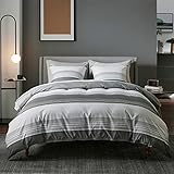BEDSURE Bettwäsche 155x220 3teilig Bettbezug - Bettwäsche-Sets Grau 155 x 220 cm mit 2 Kissenbezüge 80x80 cm, ÖKO-TEX Weich und Bügelfrei gestreift Muster mit Reißverschluss