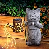 Hinshark Geschenke für Frauen Mama, Katze Garten Deko Gartenstatuen mit Solar Laterne, Geburtstagsgeschenk für Frauen, Gartendeko für Draußen Wetterfest, Terrassen Deko, Muttertagsgeschenk