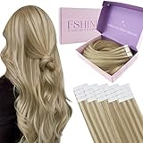 Fshine Tape in Extensions Echthaar, 30cm 30g Echthaar Extensions Tape Goldblond mit Mittelblond 20 Stücke Haarverlängerung Echthaar Tape Farbe 16P22