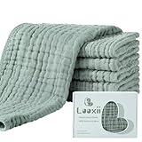 Looxii Mullwindeln Baby Spucktücher 6er Set Mulltücher 27x47 cm Stoffwindeln 6 Lagig Saugstark Faltwindeln 100% Baumwolle Waschlappen für Baby Neugeborene Dunkelgrün