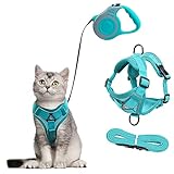 Katzengeschirr und Katzenleine Set,Automatisch Einziehbare Hunde Leine mit Geschirr für Katzen,Ausbruchsicher Katzen Leine Geschirr Set für Kitten Hunde (blau, S)