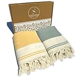 SIEGENTHAL® Hamamtuch 2er Pack – Leichtes Strandtuch & Saunatuch aus 100% recycelter Baumwolle – Schnell Trocknend, Groß & Weich – 90cm x 200cm – Ideal für Strand, Sauna, Yoga, Picknick – Gelb & Grün