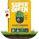Supergreen Schattenrasen | Schnellwachsende Gräsermischung, Trockenresistent und ganzjährig Grün, für trockene & nasse Standorte, RSM-Rasensamen | 1 kg