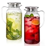 Nicunom 2 Stück Kunststoff-Krug mit Deckel, 2 Liter Wasserkrug für Kühlschrank, BPA-frei, Eisteekrüge für Saft, Sangria, Limonade, Milch, Kaffee, kalte oder heiße Getränke