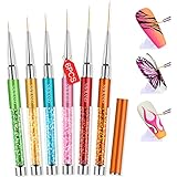 Saviland Pinsel für Gelnägel,Pinsel Nageldesign- 6 Stück Nagelgel Lack Malerei Nail Design Pinsel Stift Set mit Strass Strass Griff zum Ziehen von Linien, Nail Art Design, Größen 7/9/11/13/15/21 mm