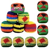 Packool 20-teiliges Hacky-Ball-Set, gehäkeltes Strickdesign, Bunte Jongliersäcke, Kick-Säcke für spielende Erwachsene, Jungen und Mädchen