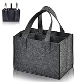 Kokoie Filztasche Weinflasche Tasche, 2 Stück Flaschentasche mit 6 Fächer Wiederverwendbar Flaschenträger Filz für Partyreisen und Picknicks Größe 24 x 16 x 18 cm Dunkelgrau