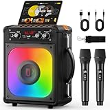HWWR Karaoke Maschine Karaoke Anlage Mit 2 Mikrofonen, Karaoke Set Tragbare Karaoke Maschine Mit 2 Drahtlosen Mikrofone, Bluetooth Lautsprecher Box Für Erwachsene/Kinder Mit Led Lichteffekte