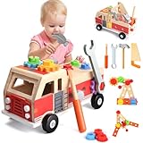 Nauotk Werkzeugkoffer Kinder Werkbank, Montessori Werkzeug Holzspielzeug Spielzeug ab 2 3 4 Jahre, Kinderwerkzeug Werkzeugwagen, Werkzeuggürtel Koffer Lernspiele Geschenk Junge Mädchen ab 3 Jahren