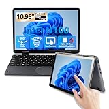 IUGNG 10,95 Zoll 2-in-1 Touchscreen-Laptop, [Win 11 Pro/Office 2024] Yoga 360° drehbarer N150 Laptop, 1920x1200 IPS, 16GB DDR4, 256GB SSD, Tastatur mit Hintergrundbeleuchtung (Grau, 256)