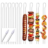 com-four® 10x Grillspieße mit Griff - 30 cm BBQ Doppelspieß aus rostfreiem Edelstahl 430 - Schaschlikspiesse mit Doppelzinken zum Fixieren von Fleisch, Fisch, Gemüse (10 Stück – Edelstahl oval)