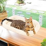 CATISM Klappbar Katzen Hängematte Mit Kissen Bis zu 20kg, 52x30cm Fensterplätze für Katzen, Waschbarer Doppelseitiges Stoffpolster Katze Fensterliege, Fensterbank Katzenliege, Beige