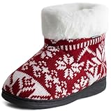 GURGER Hüttenschuhe Kinder Mädchen Hausschuhe Jungen Plüsch Hohe Hausstiefel Hohe Gefüttert Winter Pantoffeln Rot Größe 30 31
