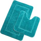 Pauwer Mikrofaser Badematten Set 2 teilig rutschfest Waschbare Badteppich Badvorleger und WC Vorleger Saugfähiges Badezimmerteppich Set(Türkis, 53 x 86 cm + 50 x 50 cm)