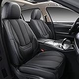 Coverado Sitzbezüge Vorne und Hinten 4 Stück, Auto-Sitzbezüge Set Universal Stoff und Leder Kompatibel mit Den Meisten Limousinen SUV Pick-up Truck, Schwarz