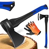 MASKO® Spaltaxt Spaltbeil Axt Beil Spalthammer Spaltkeil FIBERGLAS-Stiel + Handschuhe Die Perfekten Werkzeuge für Garten und Wald Universal | Robust | Langlebig | Rostfrei | Holzbeil 1250g