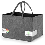 Sinand 30L Einkaufskorb, Einkaufstasche mit Henkel, Robust/Gut Verarbeitet/Faltbar Die Filztasche Storage für Outdoor Trips, Picknick, Einkaufen Außen (Grau - Schwarz)