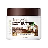 Kokos-Körperbutter für trockene Haut, 200 ml, feuchtigkeitsspendende Sheabutter-Creme, Hand- und Körperfeuchtigkeitscreme mit Bio-Kokosöl, pflegende und feuchtigkeitsspendende Hautpflege für trockene