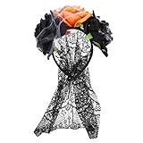 Halloween Rose Stirnband Gothic Spitze Blumen Krone Girlande Tag der Toten Mexikanische Kopfschmuck Haarschmuck für Hochzeit Festival (Schwarz Orange)