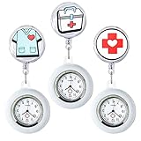 Krankenschwester Uhr, 3 Stück schwesternuhr mit Clip, Schwesternuhr Ansteckuhr fob, Pflegeuhr, Dehnbare Silikon Hülle, mit Leuchtend für Damen Pflegeuhr Taschenuhr Ansteckuhr Dehnbare Silikon Hülle
