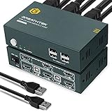 HDMI KVM Switch Dual Monitor 2 Port 4K@60Hz,4 USB 2.0,KVM Switch 2 Monitore,HDMI 2.0,HDCP2.2,2 PC 2 Monitor Switch,Umschalter KVM,Mit 4 HDMI und 2 USB Kabel,Button Switch