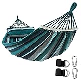 yourGEAR Bali - XL Hängematte mit Kissen | 240 x 120 cm | Smaragd (Grün) oder Aqua (Blau) |240 kg TÜV geprüft | Baumwolle | Stabhängematte inkl. Befestigungsset [Smaragd]